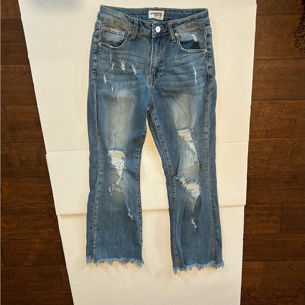 Insane Gene Stylish Distressed Blue Wide Leg Jeans
